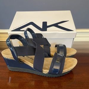 Anne Klein Sport navy blue wedge sandals size 6.5 GUC